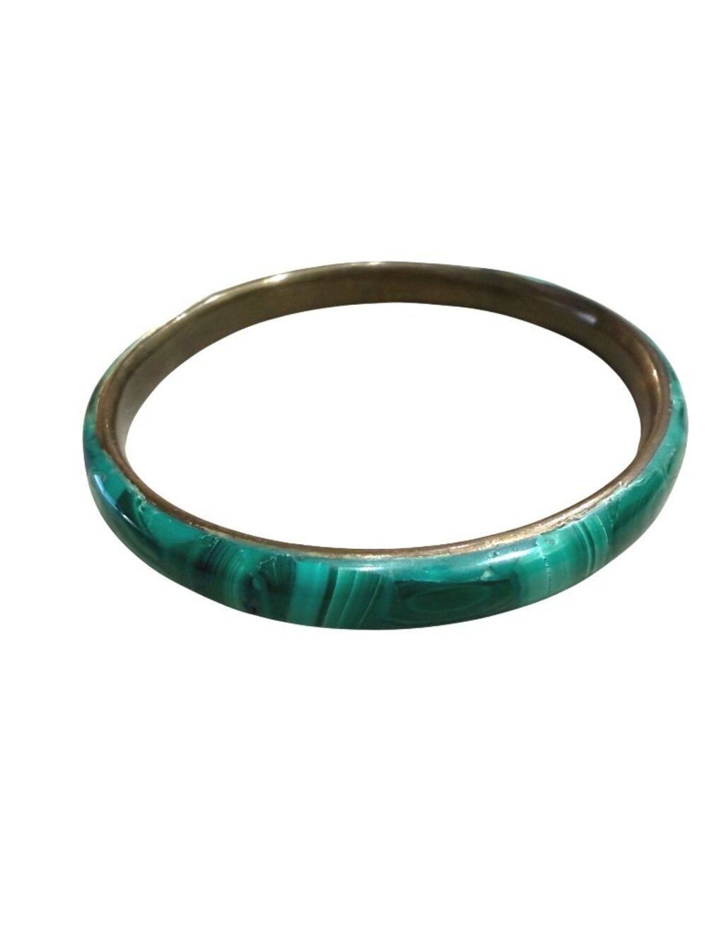 Vintage Bangle Bracelet Malachite Green Nature Inspired Earthy Retro Brass